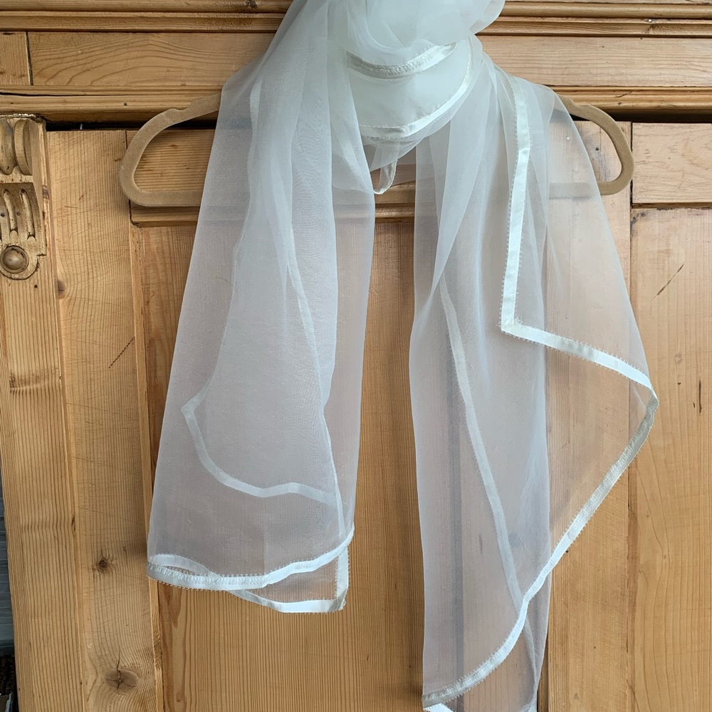 Ivory voile shawl/oblong scarf with satin edging